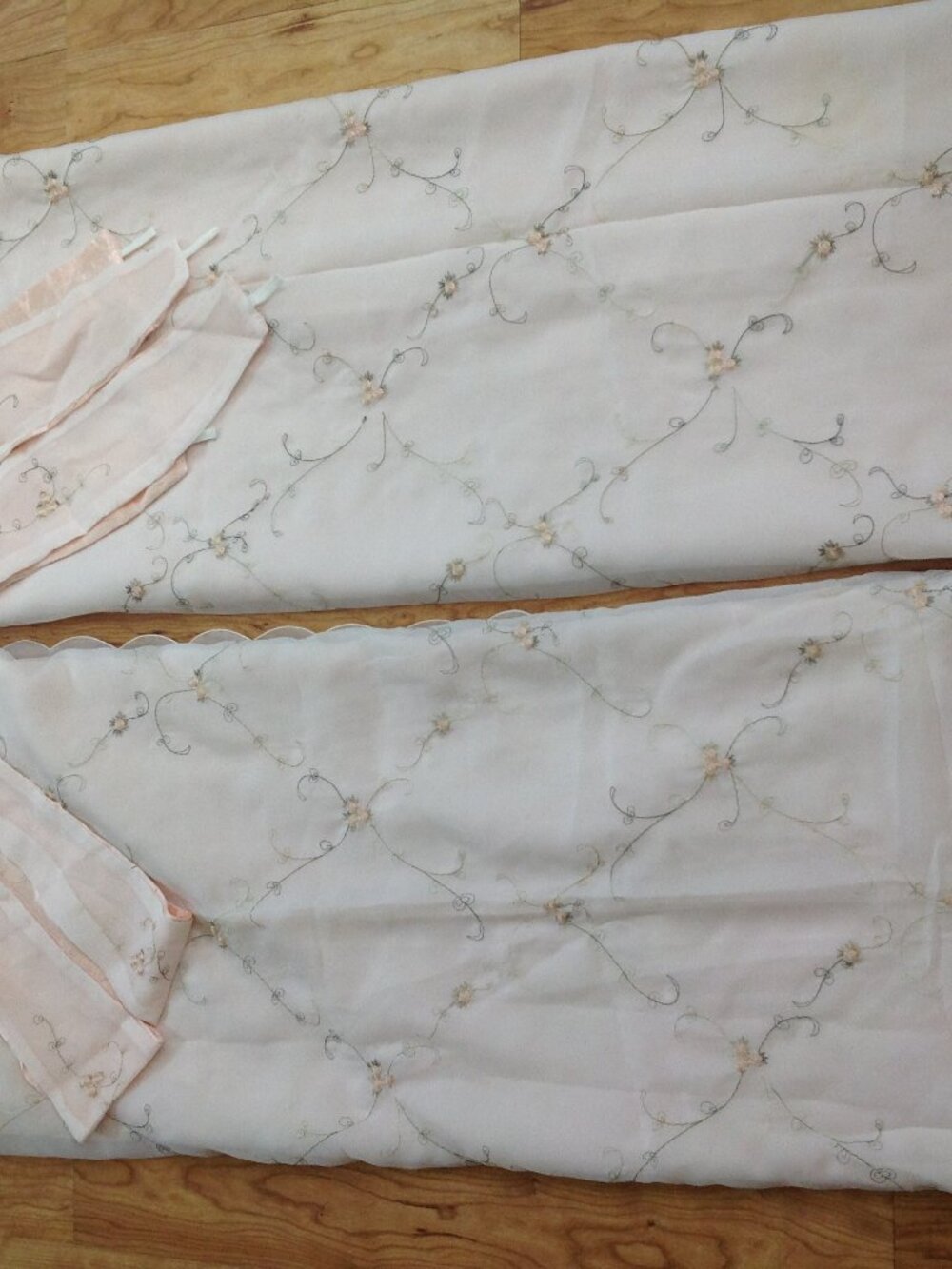 One Light Peach Colored Pair of 84" Curtains